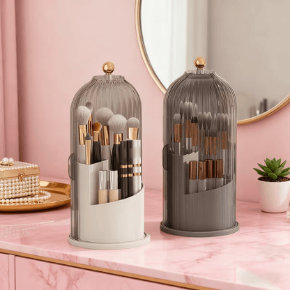 Transparent Rotating Makeup Brush Holder: 360 degrees Rotation for Easy Access, Dust-Proof with Compartments, V1102-XZHZSNH006