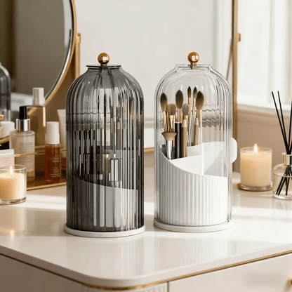 Transparent Rotating Makeup Brush Holder: 360 degrees Rotation for Easy Access, Dust-Proof with Compartments, V1102-XZHZSNH006