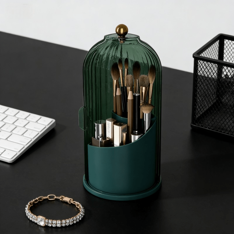 Transparent Rotating Makeup Brush Holder: 360 degrees Rotation for Easy Access, Dust-Proof with Compartments, V1102-XZHZSNH006