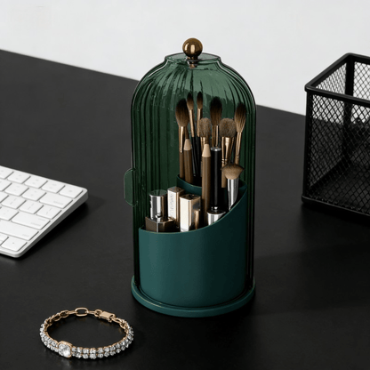 Transparent Rotating Makeup Brush Holder: 360 degrees Rotation for Easy Access, Dust-Proof with Compartments, V1102-XZHZSNH006