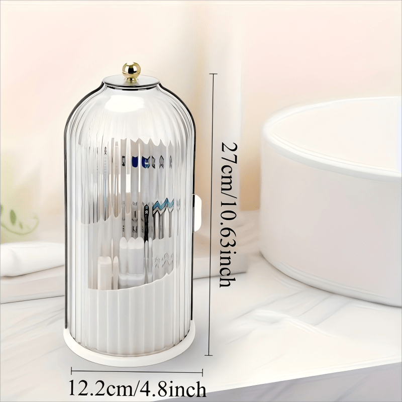 Transparent Rotating Makeup Brush Holder: 360 degrees Rotation for Easy Access, Dust-Proof with Compartments, V1102-XZHZSNH006