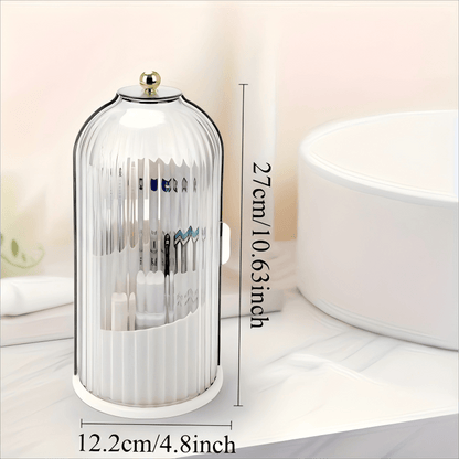 Transparent Rotating Makeup Brush Holder: 360 degrees Rotation for Easy Access, Dust-Proof with Compartments, V1102-XZHZSNH006