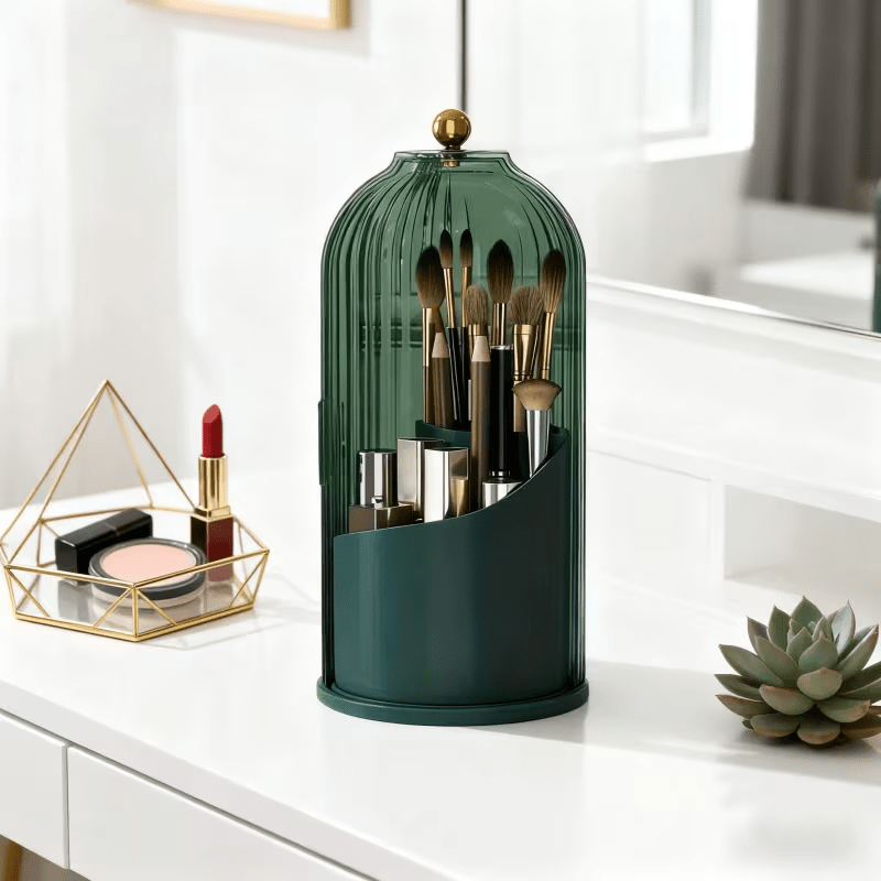 Transparent Rotating Makeup Brush Holder: 360 degrees Rotation for Easy Access, Dust-Proof with Compartments, V1102-XZHZSNH006