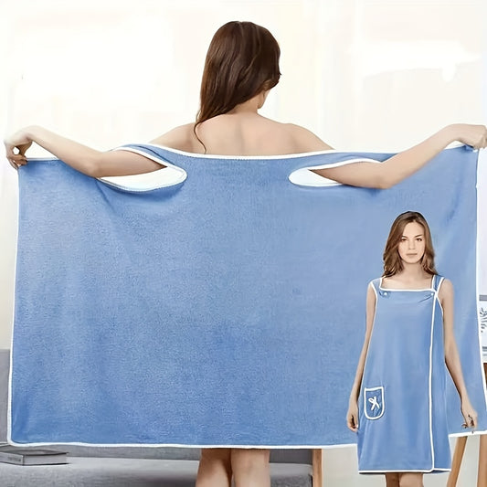 1-Piece Bath Towel with Pocket, Wearable Bath Towel, Bathroom Shower Supply, Can be Used as Robe, Nightgown, V1102-YJDKD001