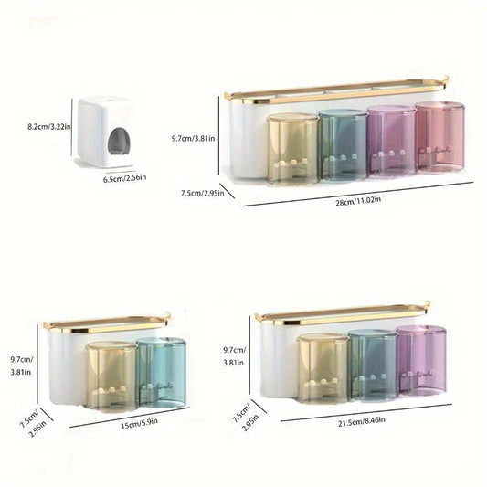 4-in-1 White(four people) Wall-Mounted Toothbrush Holder | Toothbrush Storage/Toothpaste Dispenser/Storage V1102-YSHSW001