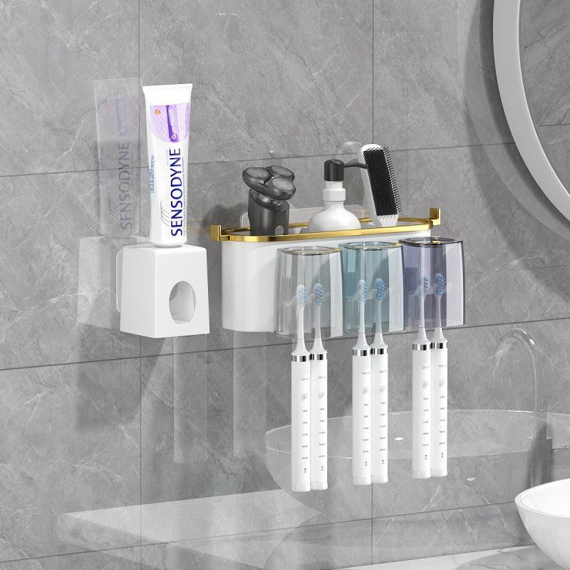 4-in-1White(three people) Wall-Mounted Toothbrush Holder | Toothbrush Storage/Toothpaste Dispenser/Storage V1102-YSJSW001