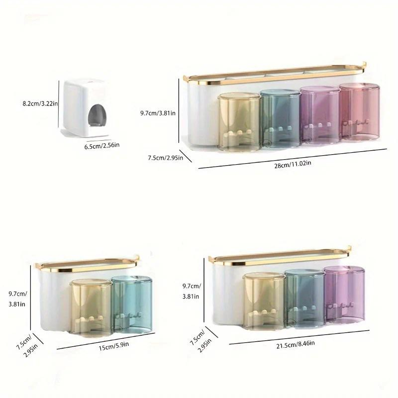 4-in-1White(three people) Wall-Mounted Toothbrush Holder | Toothbrush Storage/Toothpaste Dispenser/Storage V1102-YSJSW001