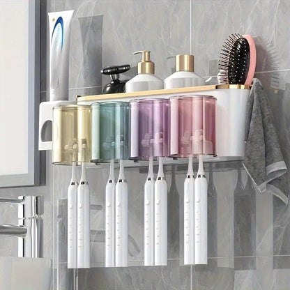 4-in-1White(three people) Wall-Mounted Toothbrush Holder | Toothbrush Storage/Toothpaste Dispenser/Storage V1102-YSJSW001