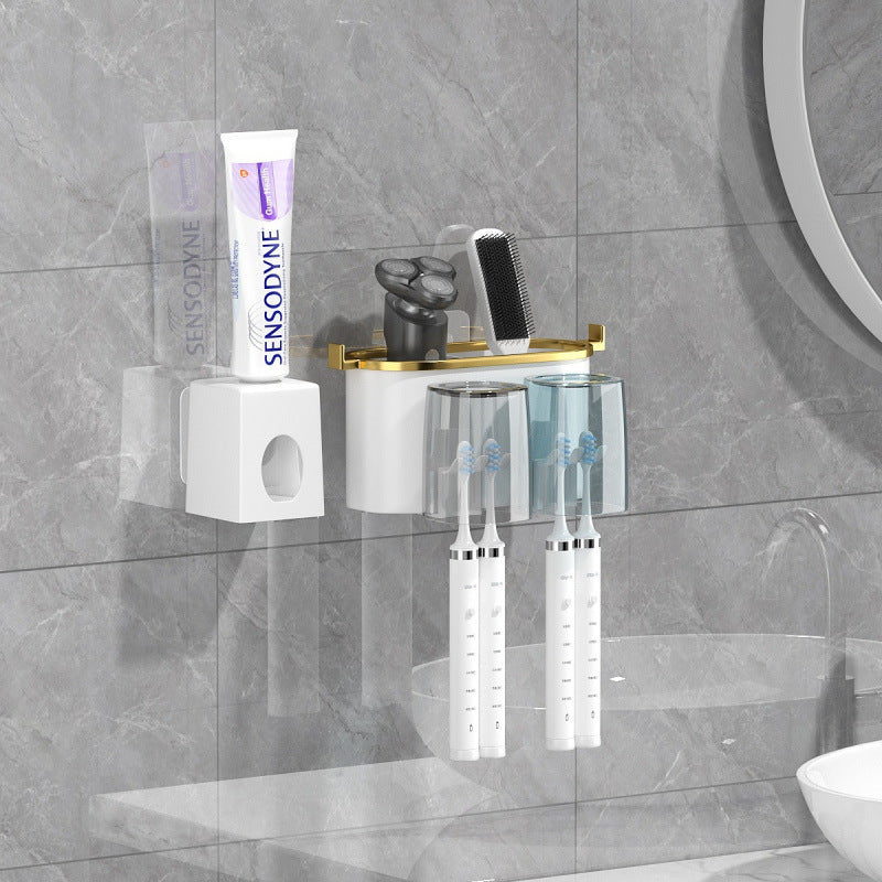 4-in-1White(three people) Wall-Mounted Toothbrush Holder | Toothbrush Storage/Toothpaste Dispenser/Storage V1102-YSJSW001