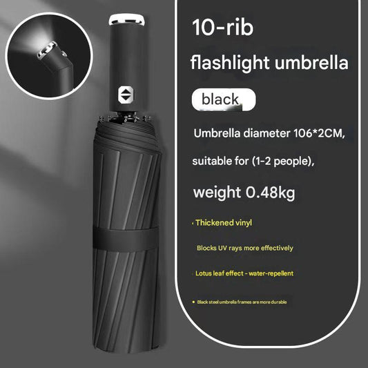 Black Reinforced Black Coating Umbrella, featuring a 10-rib black steel frame for durability, approximately V1102-YSZM001