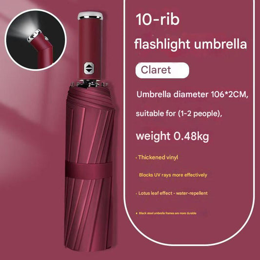 Wine Red Reinforced Black Coating Umbrella, featuring a 10-rib black steel frame for durability, V1102-YSZM004