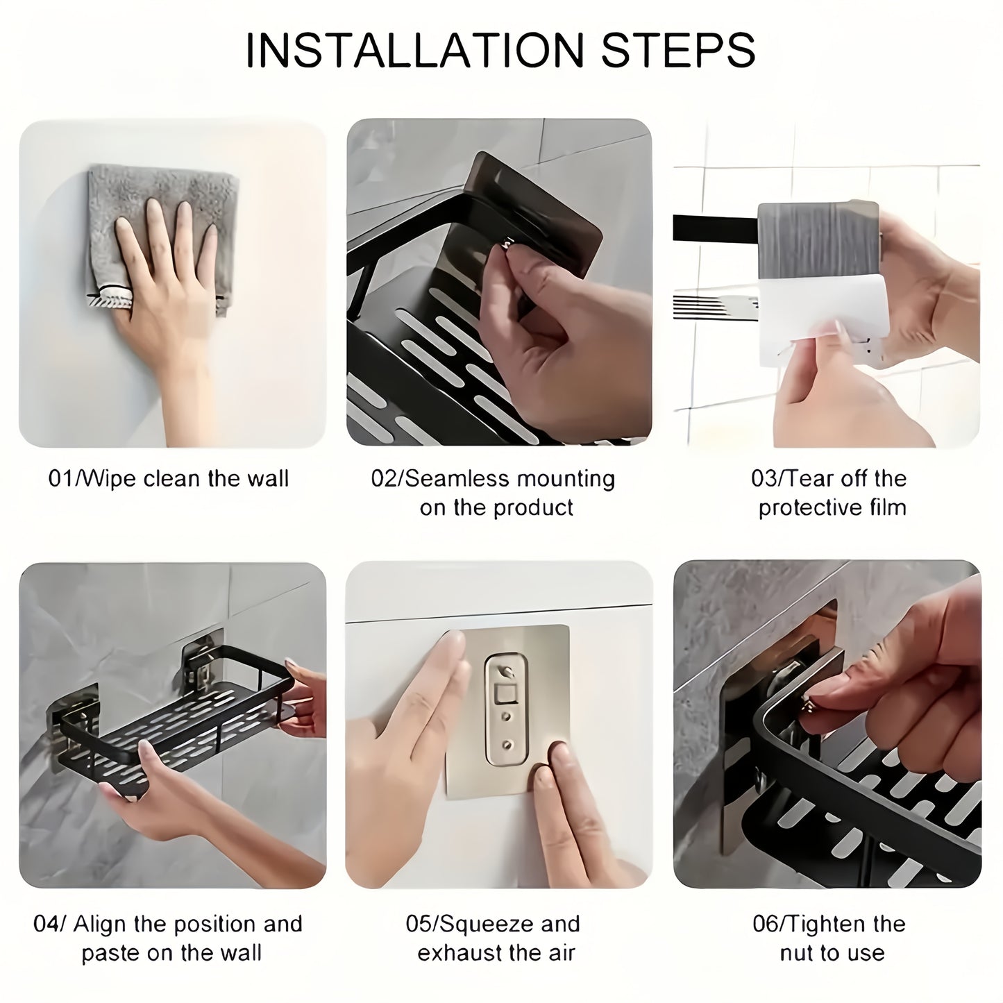 Wall-Mounted Shower Caddy: Large-Capacity, No-Drill Floating Shelf for Bathroom & Kitchen - Space-Saving & V1102-YSZWJ003