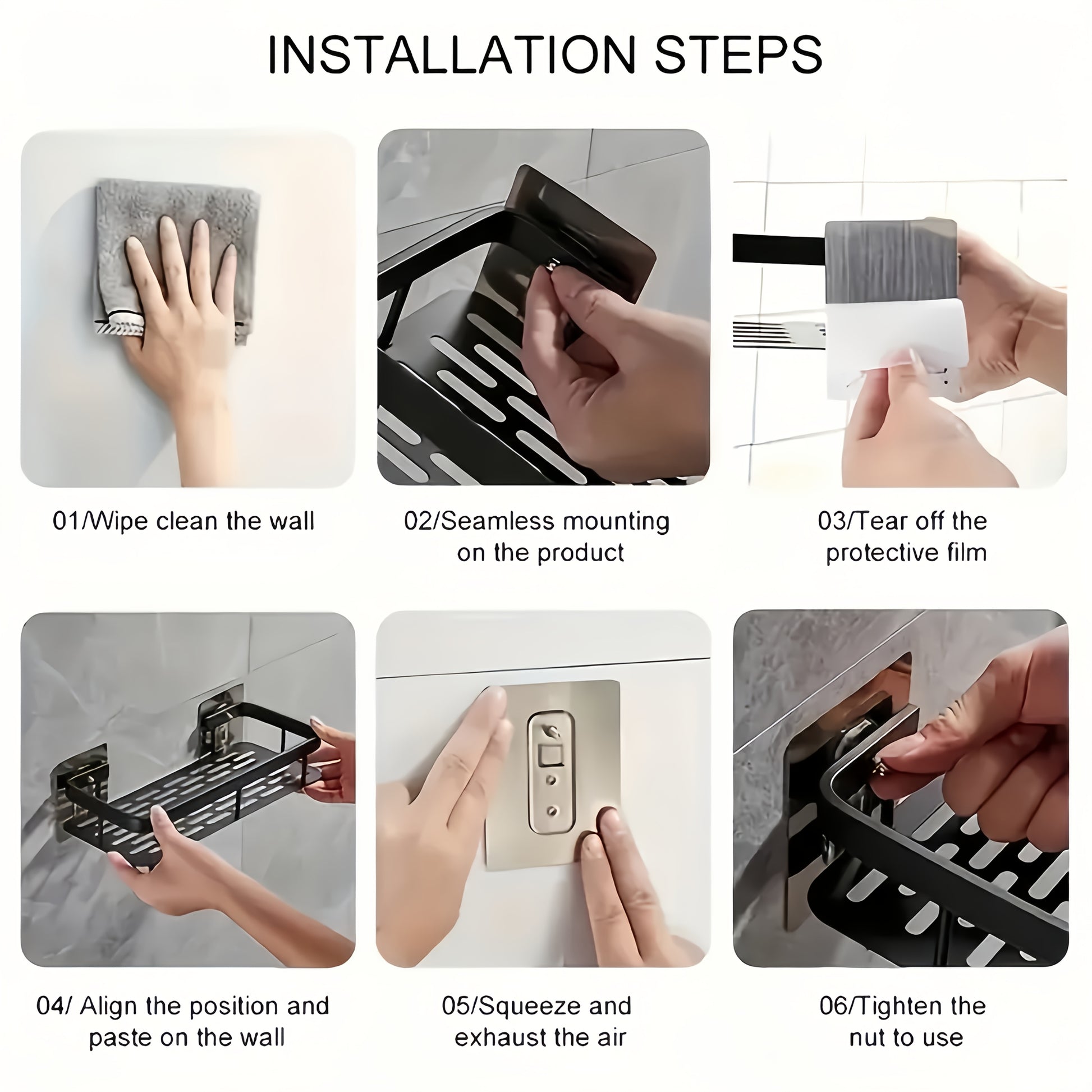 Wall-Mounted Shower Caddy: Large-Capacity, No-Drill Floating Shelf for Bathroom & Kitchen - Space-Saving & V1102-YSZWJ003