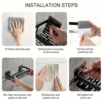 Wall-Mounted Shower Caddy: Large-Capacity, No-Drill Floating Shelf for Bathroom & Kitchen - Space-Saving & V1102-YSZWJ003