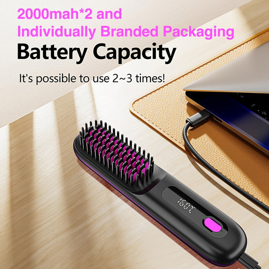 Cordless Hair Straightener Brush: Dual 2000mAh batteries for long-lasting power, fast heating, creates smooth V1102-ZFQ001