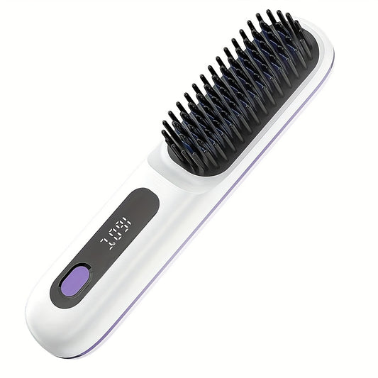 White Cordless Hair Straightener Brush: Dual 2000mAh batteries for long-lasting power, fast heating, creates V1102-ZFQ002