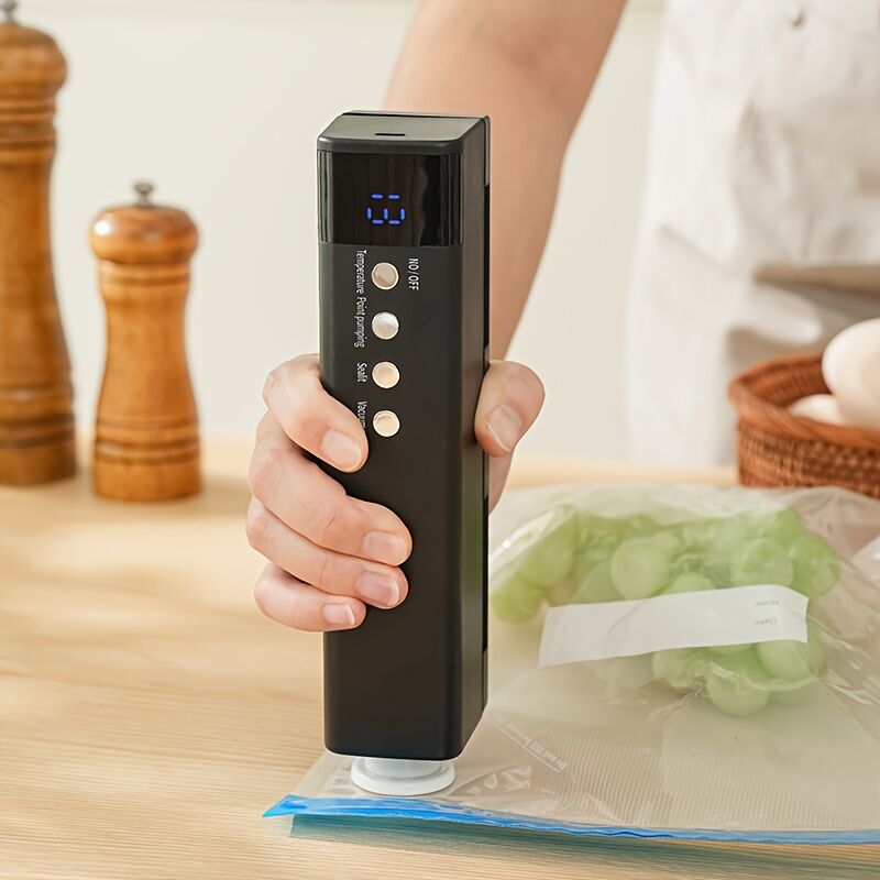 **1pc black Portable Wireless Vacuum Sealer|USB Charging Compact Design, One-Touch Sealing for Long-Lasting V1102-ZKFKJ002