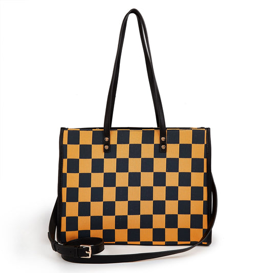 Fashionable checkered large-capacity tote bag, versatile single-shoulder and hand-held bag for women, V1105-YABB-05