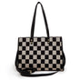 Stylish Black Khaki Checkerboard Tote Bag Large Capacity Women's Shoulder Handbag for Work & Daily Use V1105-YABB-06
