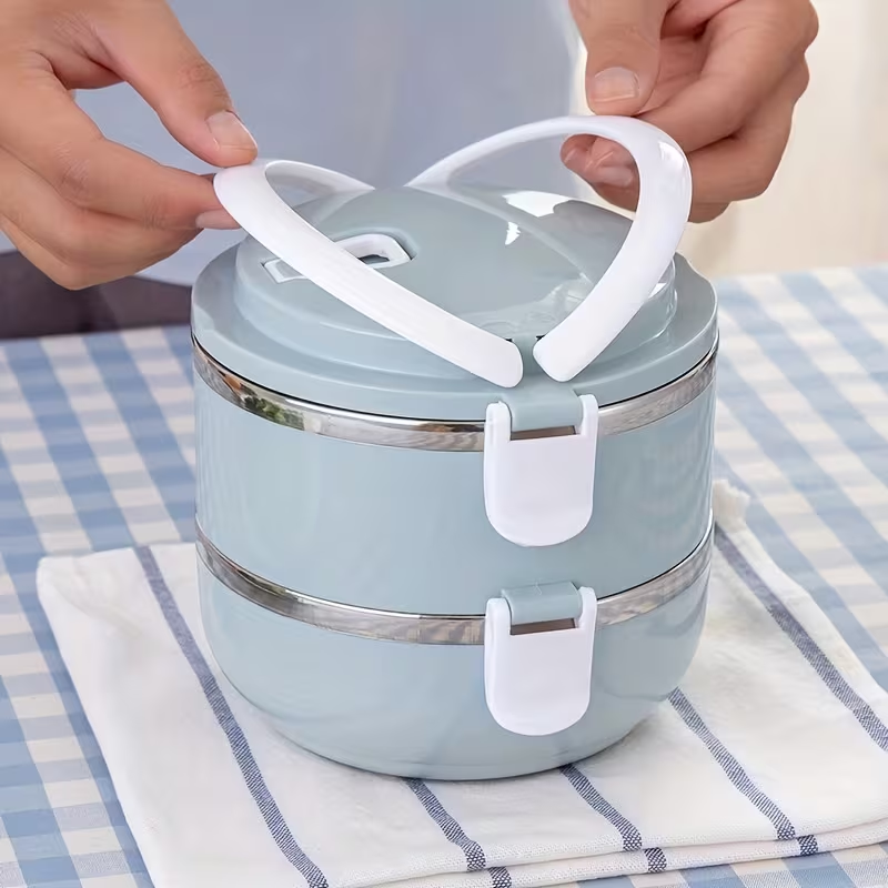 Two-layer circular lunch boxes, stainless steel insulated lunch containers, covered storage containers, V1105-YACH-001