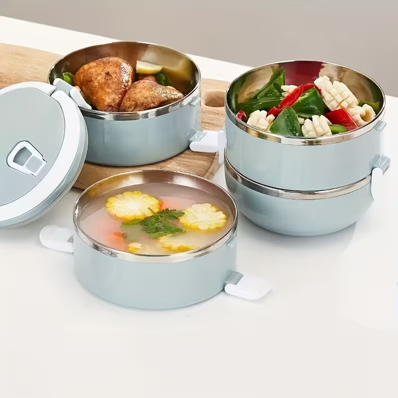 Two-layer circular lunch boxes, stainless steel insulated lunch containers, covered storage containers, V1105-YACH-001