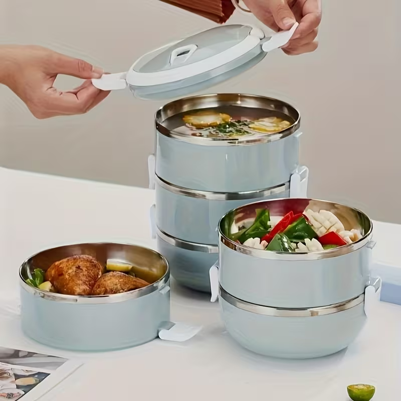 Two-layer circular lunch boxes, stainless steel insulated lunch containers, covered storage containers, V1105-YACH-001