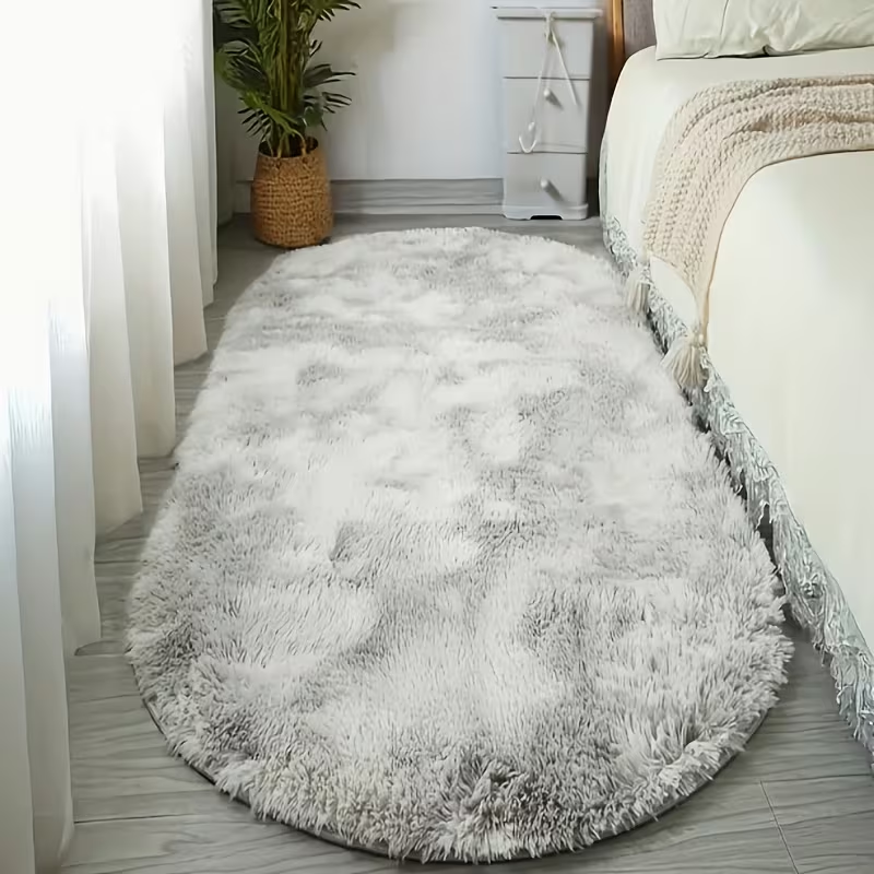 Oval Area Rug 80x160cm Soft Polyester Non-Slip Floor Mat for Bedroom Living Room Entryway Dark Grey V1105-YADD-001