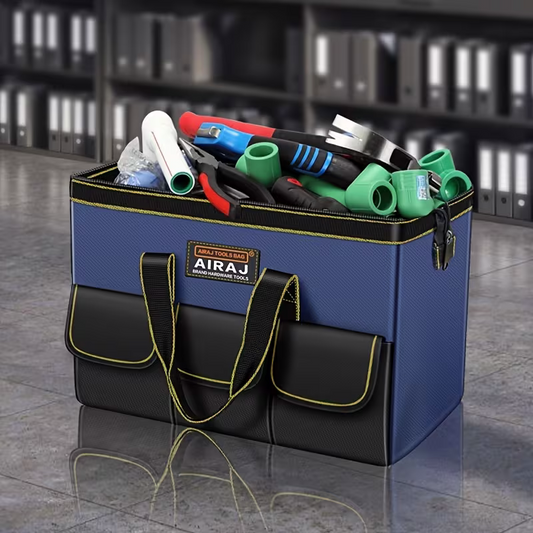 Electrician's tool Kit - Durable Oxford multi-pocket organizer, with adjustable shoulder strap, blue and V1105-YAGJB-01