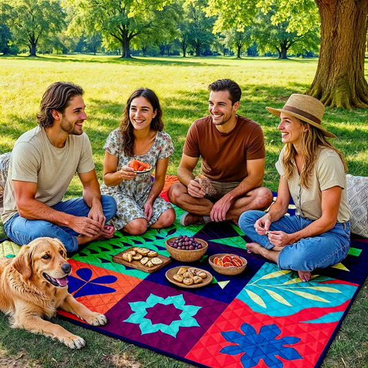 Extra-large 198.12x198.12 cm foldable picnic mat with portable rope. Soft padding design, floral and fruit V1105-YAHWT-01