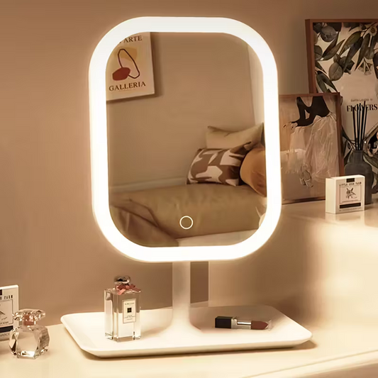 Rechargeable LED makeup mirror with light, three-color lighting mode, touch dimming, foldable portable V1105-YAHZJ-002