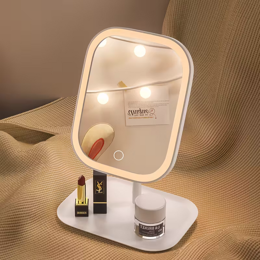 Rechargeable LED makeup mirror with light, three-color lighting mode, touch dimming, foldable portable V1105-YAHZJ-002