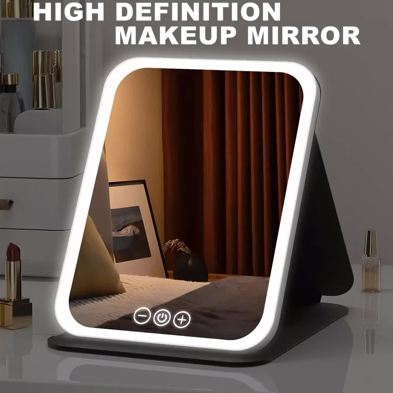 LED folding makeup mirror with light, portable travel beauty mirror with light, three-color adjustable light, V1105-YAHZJ-003