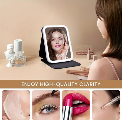 LED folding makeup mirror with light, portable travel beauty mirror with light, three-color adjustable light, V1105-YAHZJ-003