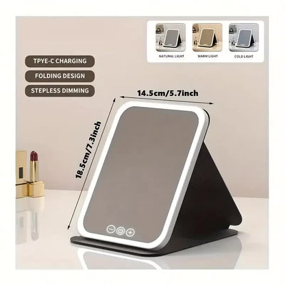 LED folding makeup mirror with light, portable travel beauty mirror with light, three-color adjustable light, V1105-YAHZJ-003