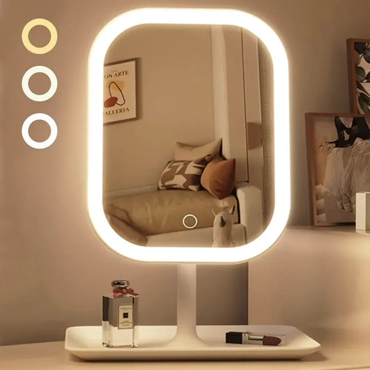 LED makeup mirror, portable travel mirror with foldable design and built-in lights, 3 lighting modes, V1105-YAHZJ-01