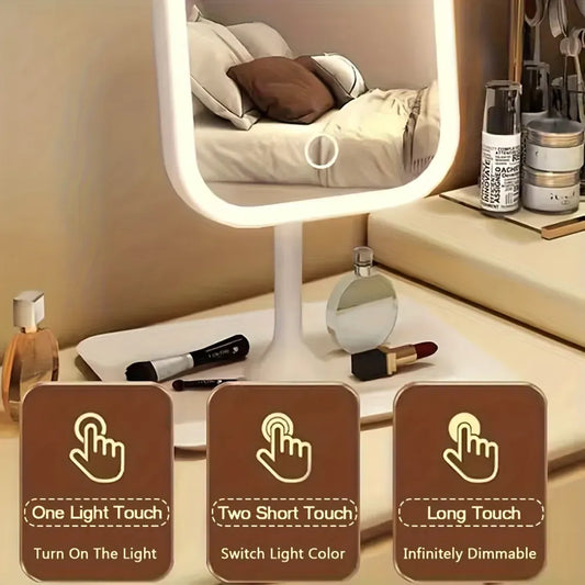 LED makeup mirror, portable travel mirror with foldable design and built-in lights, 3 lighting modes, V1105-YAHZJ-01