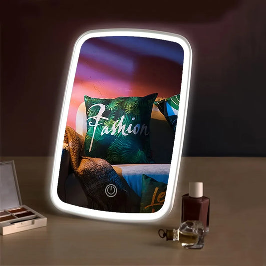 LED Makeup Mirror with Lights, 3 Color Lighting, Adjustable Brightness, Foldable Travel Vanity Mirror, USB V1105-YAHZJ-02