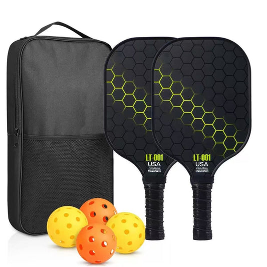 2 rackets, 4 balls, Pidike racket set (yellow), fiberglass graphite Pidike racket set, ball equipment V1105-YAPKQP-02