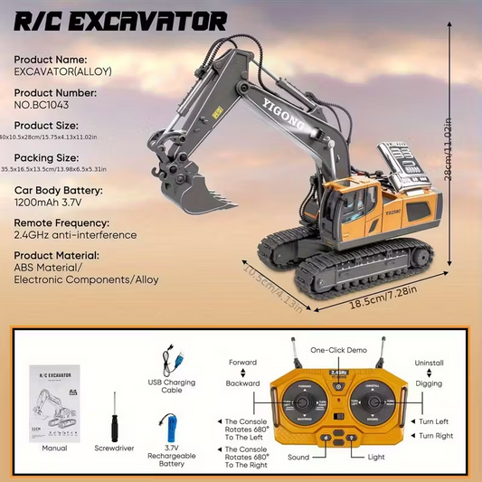 Mini Excavator Toy with Remote & App Control, High-Tech 11-Channel Alloy & Plastic Engineering Vehicle, Fun V1105-YAWJ-05