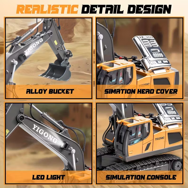 Mini Excavator Toy with Remote & App Control, High-Tech 11-Channel Alloy & Plastic Engineering Vehicle, Fun V1105-YAWJ-05