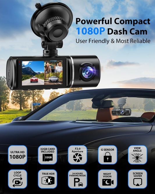 Three-camera dash cam C309, equipped with dual front cameras, an interior camera and a reversing camera - a V1105-YAXCJLY-01