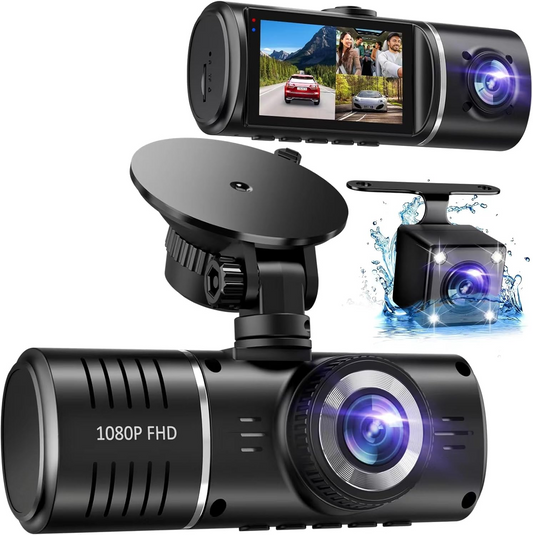 Three-camera dash cam C309, equipped with dual front cameras, an interior camera and a reversing camera - a V1105-YAXCJLY-01