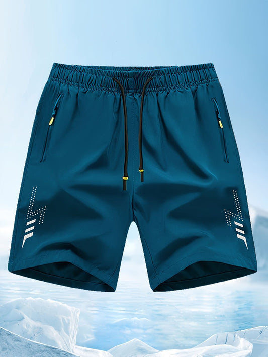Men'S Athletic Shorts Gym Shorts Running Shorts Side Pocket Shorts Zippered - Cyan - Size M