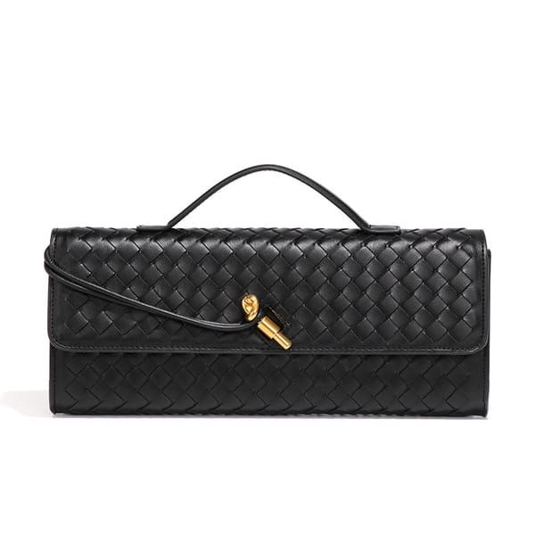 Black Woven Leather Handbag with Gold-Tone Lock V1106-DSZ-001-001234