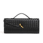 Black Woven Leather Handbag with Gold-Tone Lock V1106-DSZ-001-001234