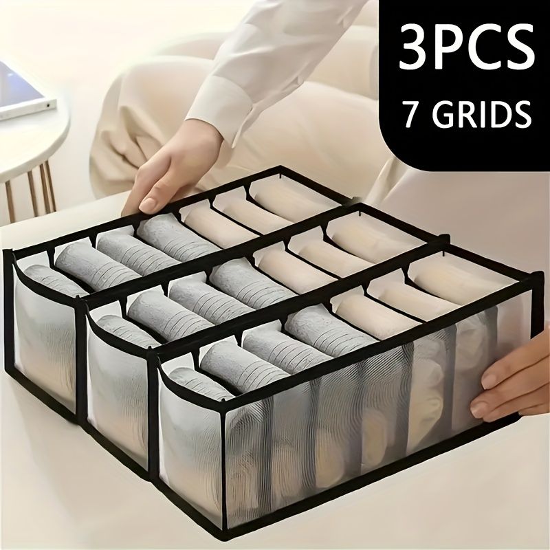 3-Piece Mesh Socks, Underwear & Belt Organizer - Nylon Drawer Dividers, 7 Compartments V1106-DSZ-001-0OIJH