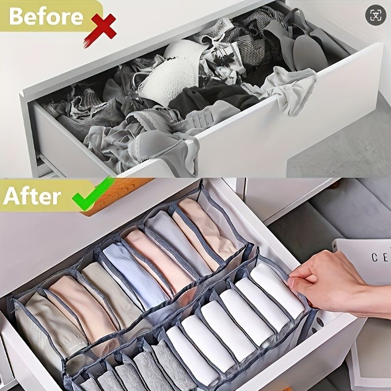 3-Piece Mesh Socks, Underwear & Belt Organizer - Nylon Drawer Dividers, 7 Compartments V1106-DSZ-001-0OIJH