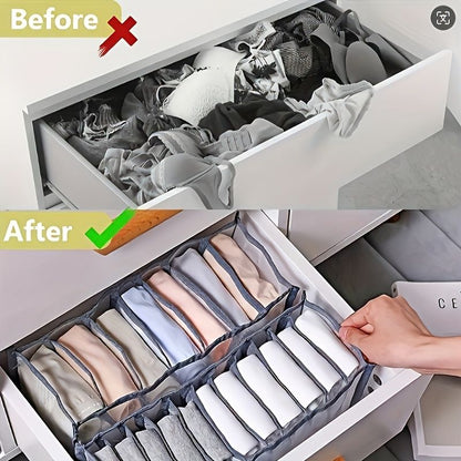 3-Piece Mesh Socks, Underwear & Belt Organizer - Nylon Drawer Dividers, 7 Compartments V1106-DSZ-001-0OIJH