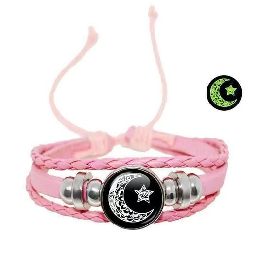 Luminous Sun and Moon Couple Bracelet - Night Light with Woven Leather Jewelry, Suitable for Couples, V1106-DSZ-001-122