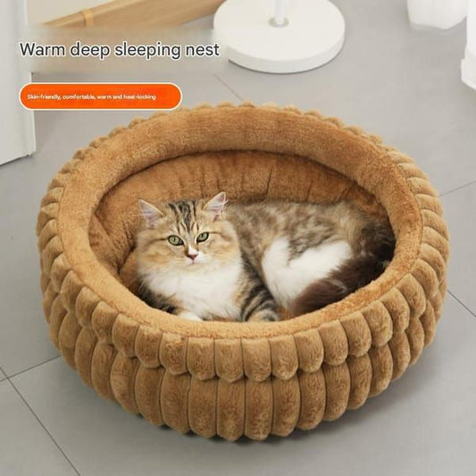 Blush Furry Cat Bed - Ultra-Soft Cozy Lounger for Feline Comfort V1106-DSZ-CAT-0001